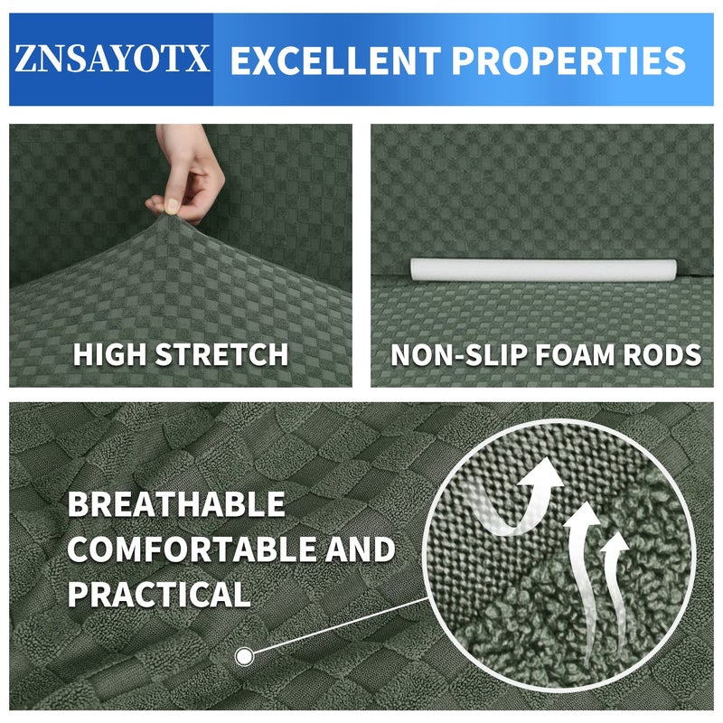 ZNSAYOTX 1 Piece Jacquard Chair Slipcovers for Living Room High Stretch Chair Covers with Arms Anti Slip Pets Friendly Couch Sofa Armchair Cover Furniture Protector (Chair, Army Green) - Image 4